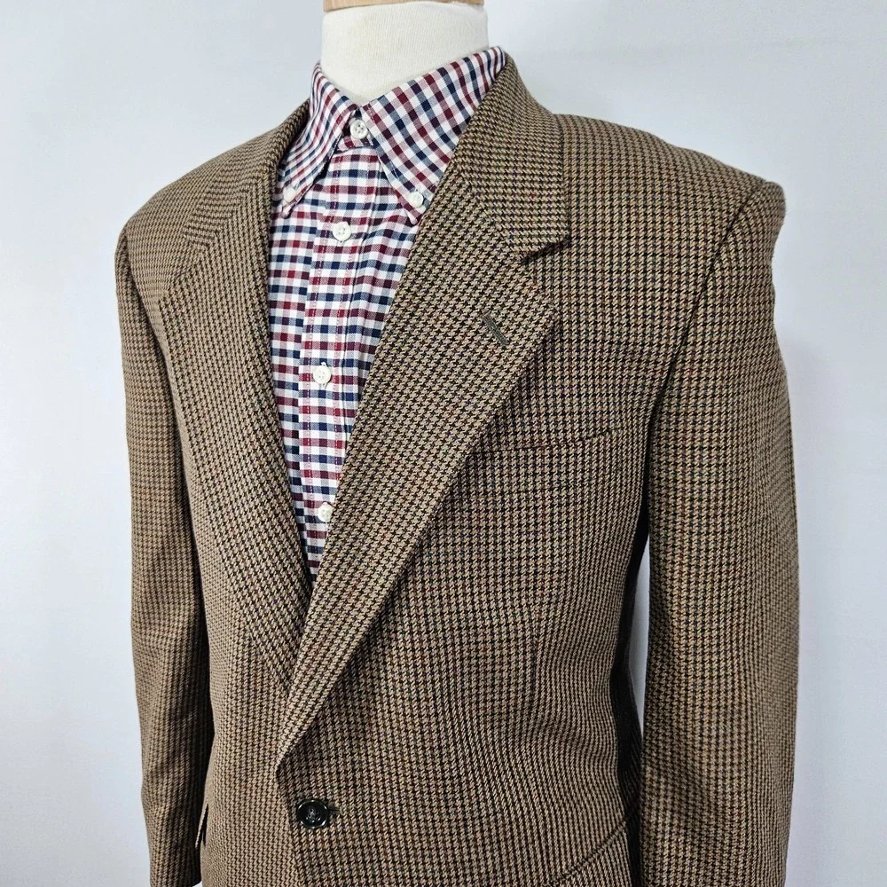 Club Room Men's Sport Coat Blazer Two‎ Button Brown Herringbone Silk Wool 40S